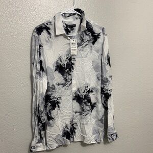 INC International Concepts Monochrome Floral Button-Down Shirt